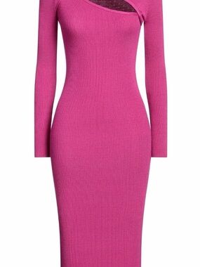 Kaos Ribbed One-Shoulder Long-Sleeve Midi Dress - Fuchsia